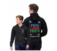 fashwork Felpa Personalizzata Uomo Donna Fronte Retro con Logo, Testo, Foto, Immagini - Zip e Cappuccio - PERSONALIZZA - Taglie dalla S alla XXL
