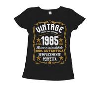 fashwork Maglietta Donna Idea Regalo Compleanno 1985 Festa 40 Anni Vintage Manica Corta Nera Taglia L