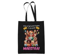 fashwork Shopping Bag Maestra Dietro ad ogni bambino c'è una grande Maestra Fine Anno Scolastico Shopper Nera con Manico per Insegnanti Asilo Nido Scuola Materna Elementari