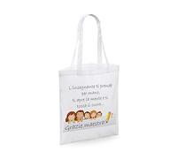 fashwork Shopping Bag Maestra Grazie Maestra l'insegnante ti prende per mano Idea Regalo Fine Anno Scolastico Shopper con Manico per Insegnanti Asilo Nido Scuola Materna Elementari