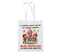 fashwork Shopping Bag Maestra Personalizzabile con Nome - Le maestre creano le ali Grazie - Idea Regalo Fine Anno Scolastico Shopper in cotone