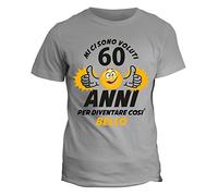 fashwork T-Shirt 60 Anni Maglietta Compleanno Mi Ci Sono Voluti 60 Anni per Diventare così Bello - Idea Regalo Cotone Manica Corta Grigia Taglia L