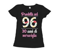 fashwork T-Shirt Donna Compleanno - Prodotta nel 1996, 30 Anni di Meraviglia - Idea Regalo 30° - Design Flower Summer Manica Corta S-XL