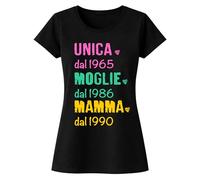 fashwork T-Shirt Festa della Mamma Donna Personalizzata con Date - Maglietta Nera Cotone Unica, Moglie, Mamma - Idea Regalo Divertente