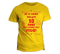 fashwork T-Shirt Uomo Compleanno 18 Anni - Mi Ci Sono Voluti 18 Anni per Diventare così Figo - Idea Regalo Originale e Divertente - Gialla - Taglie dalla S alla XXL.
