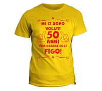fashwork T-Shirt Uomo Compleanno 50 Anni - Mi Ci Sono Voluti 50 Anni per Diventare così Figo - Idea Regalo Originale e Divertente - Gialla - Taglie dalla S alla XXL.