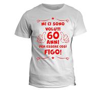 fashwork T-Shirt Uomo Compleanno 60 Anni - Mi Ci Sono Voluti 60 Anni per Diventare così Figo - Idea Regalo Originale e Divertente - Bianca - Taglie dalla S alla XXL.