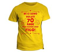 fashwork T-Shirt Uomo Compleanno 70 Anni - Mi Ci Sono Voluti 70 Anni per Diventare così Figo - Idea Regalo Originale e Divertente - Gialla - Taglie dalla S alla XXL.