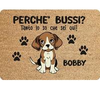 fashwork Tappeto PERSONALIZZATO con nome cane divertente Beagle Perchè bussi? Zerbino in poliestere 60x40 cm