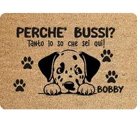 fashwork Tappeto PERSONALIZZATO con nome cane divertente Dalmata Perchè bussi? Zerbino in poliestere 60x40 cm