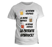 fashwork Tshirt Divertente la bionda Colpisce, la Mora rapisce, la Rossa gioisce, la patente sparisce - Maglietta Divertente Uomo Donna - Idea Regalo Originale