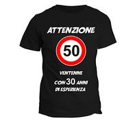 fashwork Tshirt Uomo Cotone Compleanno 50-60-70 Anni Attenzione -Trenta-Quaranta-Cinqua -Anni- con Esperienza Idea Regalo Maglietta Girocollo Manica Corta Cotone Taglia dalla S alla XXL