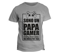 fashwork Tshirt Uomo Festa del papà Sono Un papà Gamer - Idea Regalo per Il papà Manica Corta Grigia Taglia L