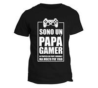 fashwork Tshirt Uomo Festa del papà Sono Un papà Gamer - Idea Regalo per Il papà Manica Corta Nera Taglia M
