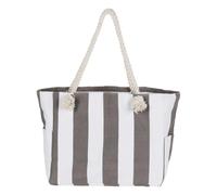 Fashy Borsa da spiaggia con chiusura lampo, 40 x 34 x 18 cm, con manici in corda, grigio/bianco a strisce, L, A strisce marittime