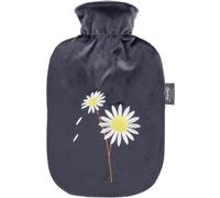 Fashy Borsa dell'acqua calda da 2,0 l, con rivestimento in ratina con fiori ricamati, colore: nero