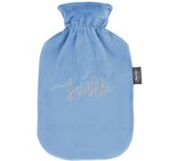 Fashy Borsa dell'acqua calda da 2,0 l, con rivestimento in ratina con ricamo "Sparkle", azzurro