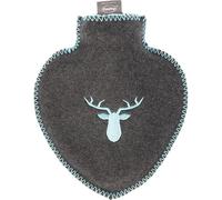 Fashy Bottiglia calda a forma di cuore, 0,7 l, rivestimento in pile, ricamo e cuciture decorative, grigio scuro