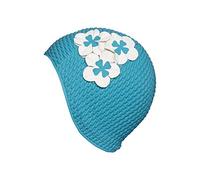 Fashy Cuffia di gomma da bagno aspirante con fiori, Donna, celeste, Taglia unica