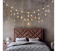 Fasi Lunari Decorazione Parete,Decorazione Muro Boho,Ramadan Deco Appeso a Parete,Decorazione Della Camera da Letto con Lampada Lunare,LED Decorazione per Interni,144 cm 13 Lune