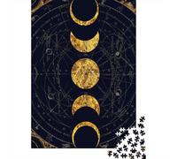Fasi Lunari Dorate Puzzle 1000 Pezzi Carta per Adulti Arte Celeste Gioco di Puzzle 1000 Pezzi Relax Decorazione Regalo Famiglia 52x38cm/1000pcs