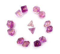 Fasizi Set di dadi poliedrici trasparenti per giochi da tavolo, 2 set di 7 pezzi (14 pezzi) serie D20 D12 D10 D8 D6 D4 DND dadi DND RPG MTG doppi colori viola