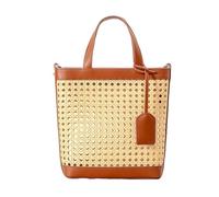 Fasksh 2024 Borse di paglia per le donne, borsa in rattan per le donne borsa a secchiello in paglia PU borsa estiva spiaggia borse vacanze, Marrone, Taglia unica