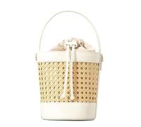 Fasksh Borse di paglia da donna 2024 -Rattan borsa da donna in paglia tote secchiello borsa a secchiello in pelle PU borsa estiva da spiaggia borse per vacanze (colore: bianco)
