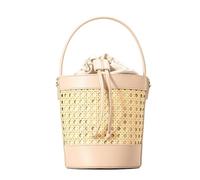 Fasksh Borse di paglia per le donne 2024 -Rattan borsa da donna in paglia tote secchiello borsa a secchiello in pelle PU borsa estiva da spiaggia borse da vacanza (colore: kaki)