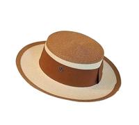 Fasksh Cappello di paglia da donna, estivo, alla moda, a tesa piatta, leggero, da viaggio, da spiaggia, per donne e ragazze, cachi, Etichettalia unica