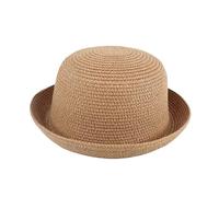 Fasksh Cappello di paglia da donna, estivo, da donna, in paglia, bombetta, derby, arrotolabile, da spiaggia, da sole, cachi, Etichettalia unica