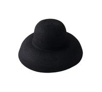 Fasksh Cappello estivo da donna, design vintage, cappello di paglia laterale largo, tinta unita, spiaggia, vacanze, spiaggia, cappello grande cappello da sole, Nero , Etichettalia unica