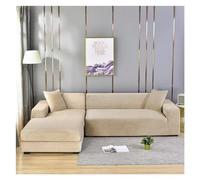 Fasksh Copridivano elasticizzato in velluto turchese, copertura angolare per divano, chaise longue lounge, antigraffio, per soggiorno (beige grigio, taglia M (145-185 cm)