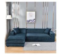 Fasksh Copridivano elasticizzato in velluto turchese, copertura angolare per divano, chaise longue lounge, antigraffio, per soggiorno (blu navy, taglia L (195-230 cm)