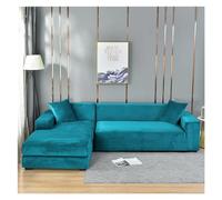 Fasksh Copridivano elasticizzato in velluto turchese, copertura angolare per divano, chaise longue lounge, antigraffio, per soggiorno (blu, taglia M (145-185 cm)