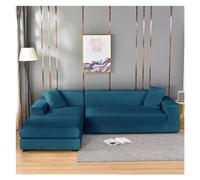Fasksh Copridivano elasticizzato in velluto turchese, copertura angolare per divano, chaise longue lounge, antigraffio, per soggiorno (blu pavone, taglia M (145-185 cm)