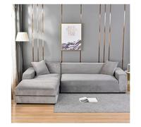 Fasksh Copridivano elasticizzato in velluto turchese, copertura angolare per divano, chaise longue lounge, antigraffio, per soggiorno (grigio chiaro, taglia M (145-185 cm)