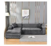 Fasksh Copridivano elasticizzato in velluto turchese, copertura angolare per divano, chaise longue lounge, antigraffio, per soggiorno (grigio scuro, taglia L (195-230 cm)