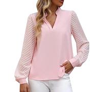 FASLOLSDP Camicetta da donna in chiffon, a maniche lunghe, tinta unita, scollo a V, combinazione Autumn Business casual, con bottoni, trasparente, vestibilità S, M, L, XL, rosso, bianco, nero, Colore
