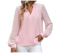 FASLOLSDP Camicetta da donna in chiffon, a maniche lunghe, tinta unita, scollo a V, combinazione Autumn Business casual, con bottoni, trasparente, vestibilità S, M, L, XL, rosso, bianco, nero, Rosso2