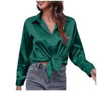 FASLOLSDP Camicetta da donna in raso a maniche lunghe, multicolore, elegante, per la sera, per feste, liscia, moderna, con bottoni, stile europeo, S, M, L, XL, XXL, rosa, caffè, GN2, viola, Gn2, S