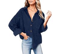 FASLOLSDP Camicetta da donna, tinta unita, casual, con tasche, a maniche lunghe, per il tempo libero, Autumn, con bottoni, grande vestibilità, S-3XL, viola, nero, grigio, bianco, rosso, cachi, Blu