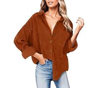 FASLOLSDP Camicetta da donna, tinta unita, casual, con tasche, a maniche lunghe, per il tempo libero, Autumn, con bottoni, grande vestibilità, S-3XL, viola, nero, grigio, bianco, rosso, cachi, Colore
