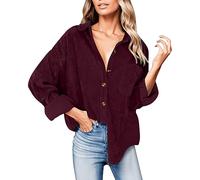 FASLOLSDP Camicetta da donna, tinta unita, casual, con tasche, a maniche lunghe, per il tempo libero, Autumn, con bottoni, grande vestibilità, S-3XL, viola, nero, grigio, bianco, rosso, cachi, Vino