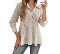 FASLOLSDP Camicia da donna elegante a maniche lunghe, alla moda, con colletto a risvolto, in tinta unita, versatile, comoda da lavoro, francese, non necessita di stiratura, facile da pulire, elegante