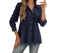 FASLOLSDP Camicia da donna elegante a maniche lunghe, alla moda, con colletto a risvolto, in tinta unita, versatile, comoda da lavoro, francese, non necessita di stiratura, facile da pulire, elegante