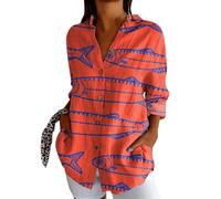 FASLOLSDP Camicia da donna in lino, a maniche lunghe, con stampa, casual, estiva, per il tempo libero, aperta, vestibilità media, in cotone, per giornate calde, spiaggia, vacanze, casual, da donna
