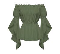 FASLOLSDP Camicia medievale da donna, in cotone, a maniche a tromba, traspirante, top gotico, vintage, elegante, abbigliamento rinascimentale, costume storico, festival, cosplay, feste a tema LARP