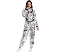 FASLOLSDP Costume da astronauta argentata, per adulti e donne, divise spaziali, spaziali, per Halloween, spaceman