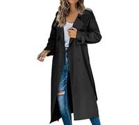 FASLOLSDP Giacca da ciclismo da donna, impermeabile, doppia fila, cappotto classico con risvolto sottile, con cintura, traspirante, leggera, fodera lunga, giacca funzionale, Nero, XL